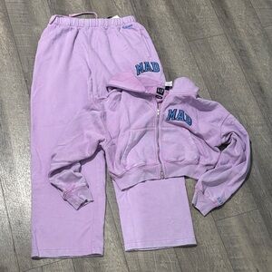 GAP Lilac Zip Hoodie & Sweatpants Set with Blue 'MAD' Embroidery